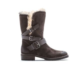 Andrew Marc Hudson Dark Brown Fur-Lined Boots Moto Biker